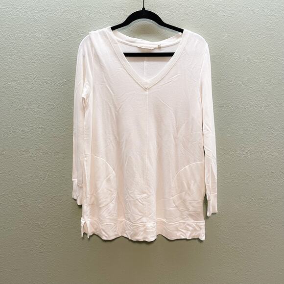 Soft Surroundings White Cozy V Neck Long Sleeve Pullover Sweatshirt - Small - Picture 1 of 6